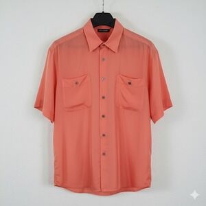 Perry‎ Ellis Men's Casual Coral Button Down Shirt 100% Silk Size Men's Small